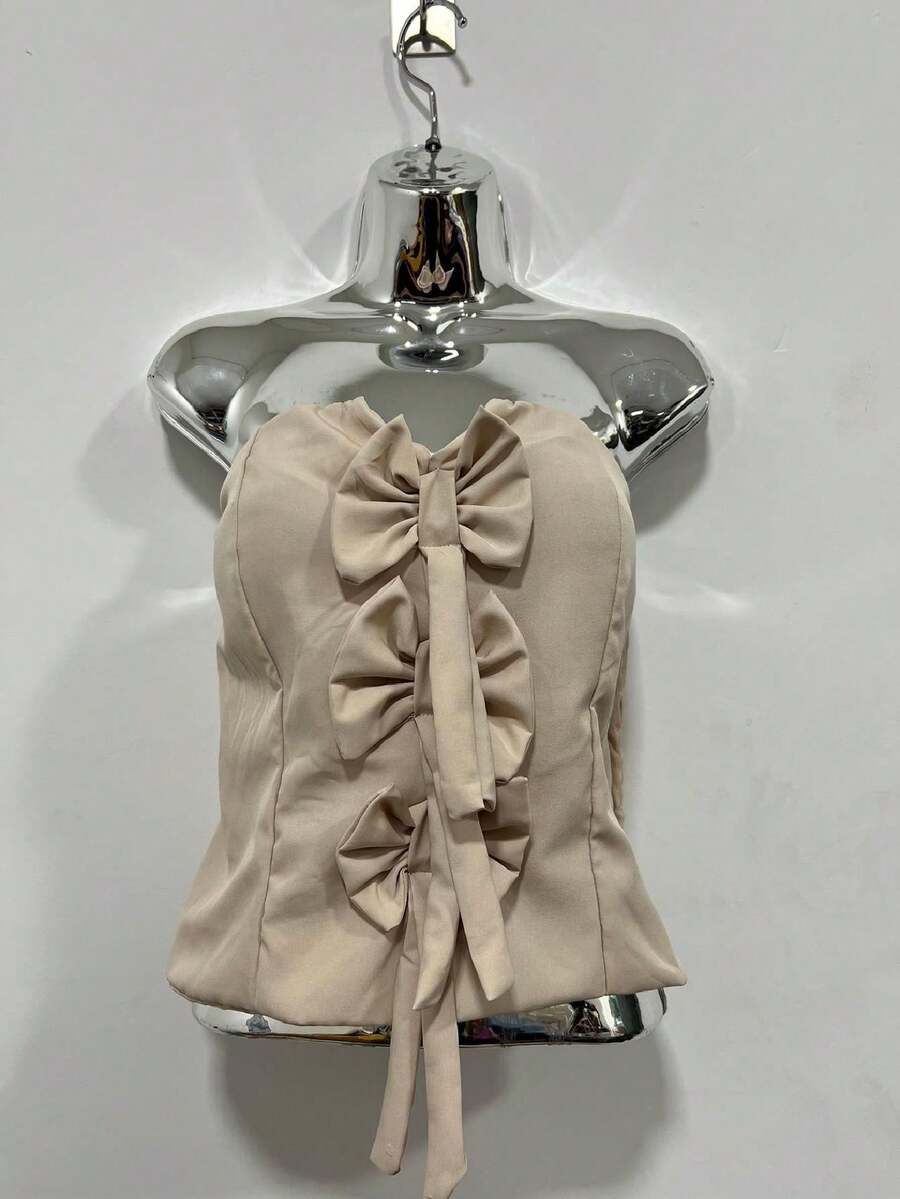 Women's Tailored Tank Top With Bows Launch Summer 2025 - 米色 - 查看 1