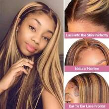 Glueless Wig Wear And Go Highlight Ombre Straight Human Hair Pre Plucked Pre Cut For Beginners 5x5 HD Transparent 4/27 Lace Frontal Wigs 200% Density Colored Human Hair Wigs For Women 34 Inch