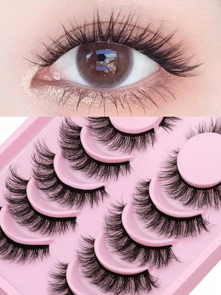 GROINNEYA 6 Pairs False Eyelashes Manga Lashes Cat Eye Lashes Faux Mink Eyelashes Fox Eye Eyelashes Natural Full Lashes Cosplay Travel Essentials Makeup Tools - 黑色 - 查看 1