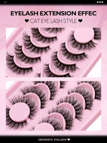 GROINNEYA 6 Pairs False Eyelashes Manga Lashes Cat Eye Lashes Faux Mink Eyelashes Fox Eye Eyelashes Natural Full Lashes Cosplay Travel Essentials Makeup Tools - 黑色 - 查看 2