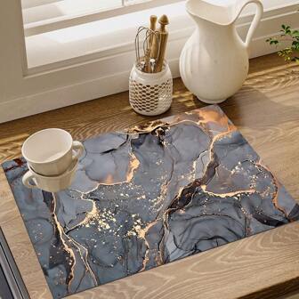 1st marmormönster dräneringsmatta, kaffebarmatta, silikagel dräneringsdyna för kaffemaskiner, mjuk gummi dräneringsmatta, anti-slip, superabsorberande och hållbar för kök, matsal, uteplatsbord, heminredning