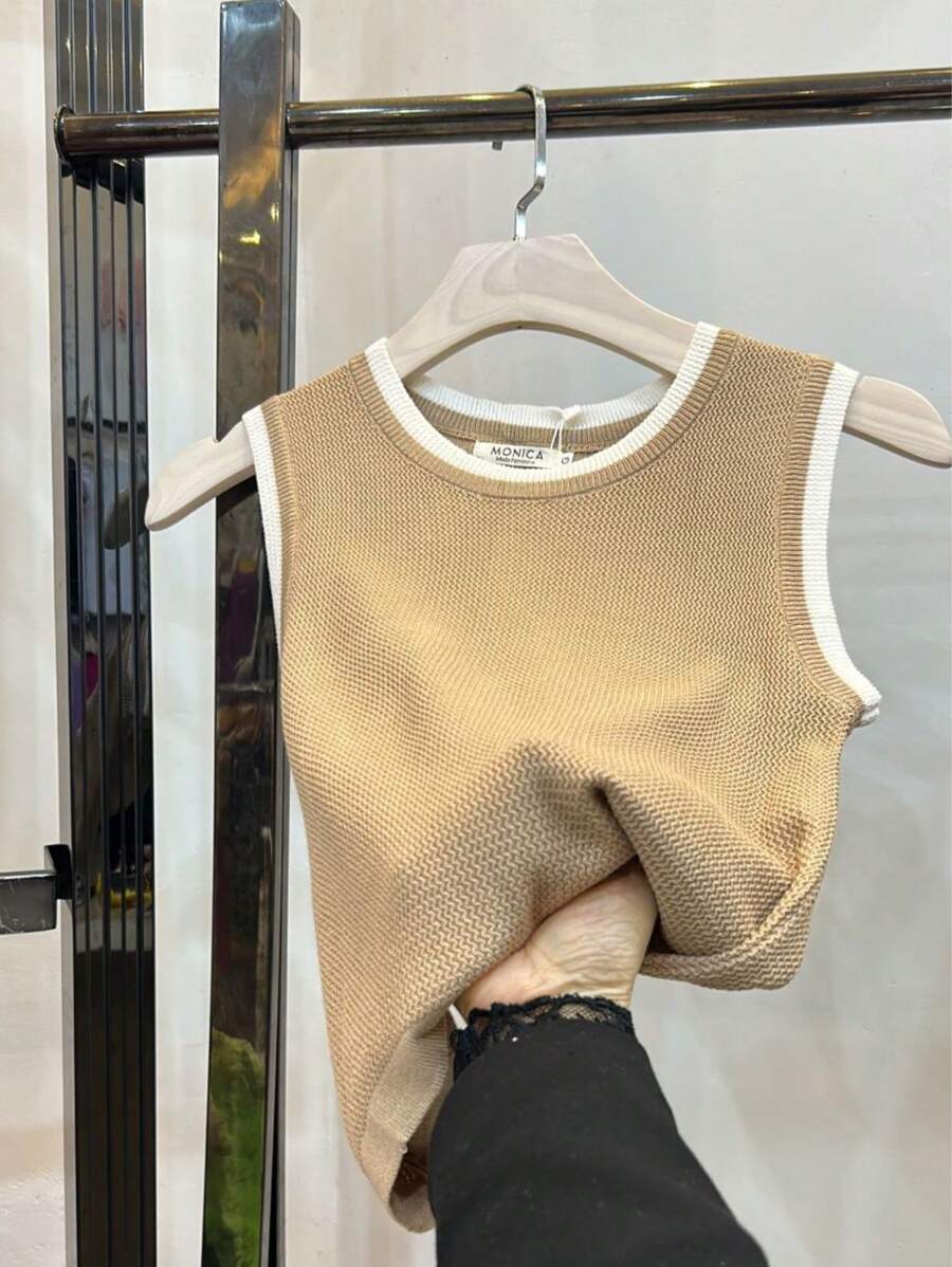 Sleeveless Halter Neck Sweater - Camel - View 1