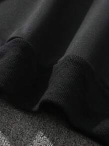 男士休闲街头风格字母与十字架（宗教元素）印花长袖连帽无口袋卫衣，适合秋冬 - 黑色 - 查看 9