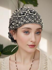 1 件女士多色绗缝聚丙烯腈铆钉镶嵌太阳帽围巾，弹性好，防白发和灰尘，新款秋冬款式 - 彩色 - 查看 2