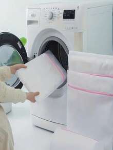 1/4 包多用途洗衣网袋，带拉链封口，耐用织物洗衣袋，适用于精致衣物、内衣和衣服，编织矩形，可机洗 - 彩色 - 查看 5