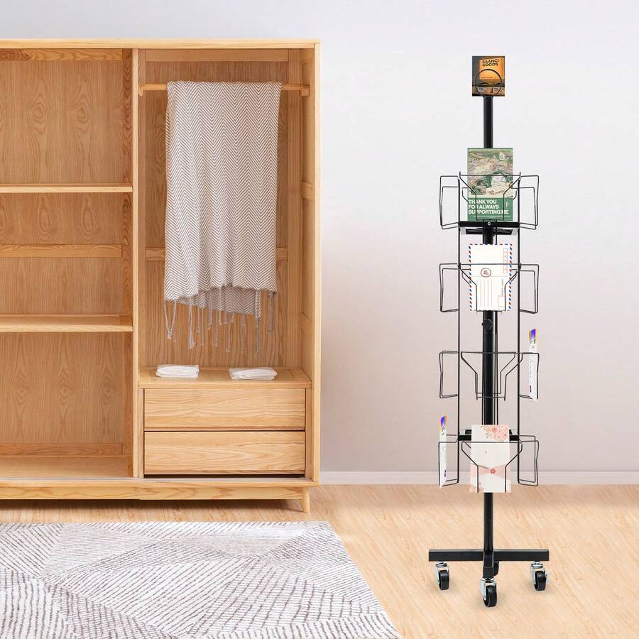 4 Tier 360° Rotating Greeting Card Rack Retail Display W/16 Pocket For Postcards