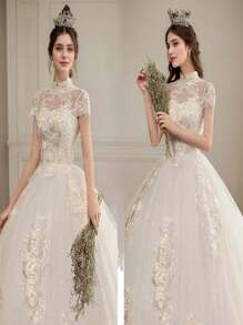 Lvivy Luxury A-Line Embroidered Dresses And Evening Gowns, Elegant And Sexy Ball Gowns For Wedding Guests, Graduation Ceremonies, Dinner Parties - Trắng ngọc trai (thêu ren sang trọng) - Xem 5