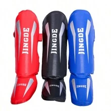 Boxing Leg Guards With The Back Of The Foot Sparring Grappling Shin Guards Muay Thai Thickened Fighting Guards Ankle Guards Taekwondo Leg Guards PU Thickened Sports Guards - Đỏ - Xem 8