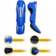 Boxing Leg Guards With The Back Of The Foot Sparring Grappling Shin Guards Muay Thai Thickened Fighting Guards Ankle Guards Taekwondo Leg Guards PU Thickened Sports Guards - Đỏ - Xem 9