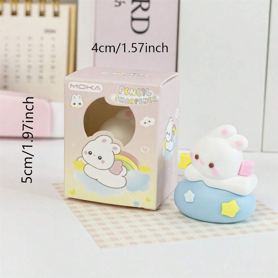 MOKA 1 Pc Cartoon Magic Card Pencil Sharpener, Miniature Pencil Sharpener, Safe Design For Kids And Students - Blue and White - View 1