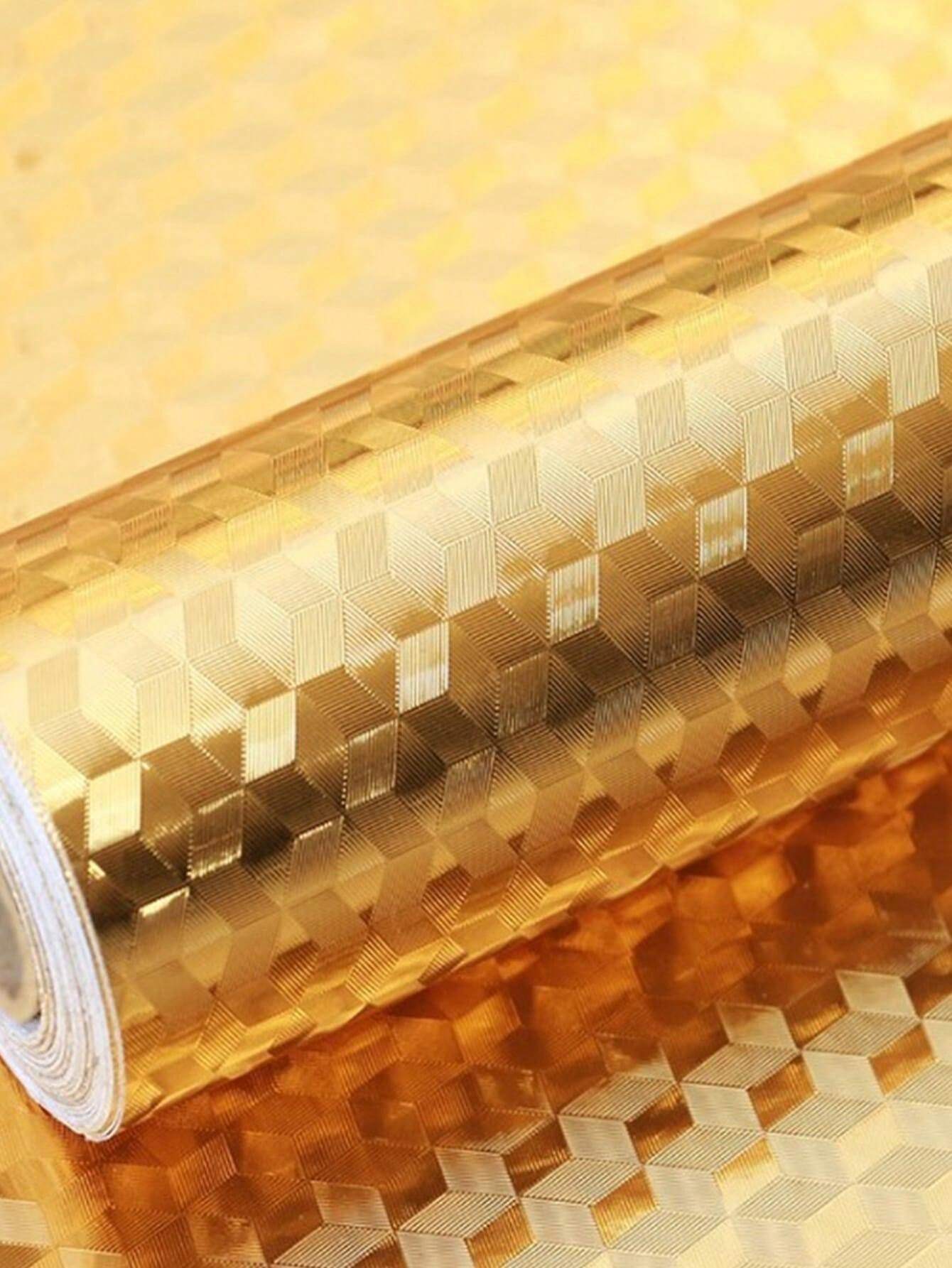 2m 3D Holographic Gold Square Self Adhesive Wall Sticker For Home