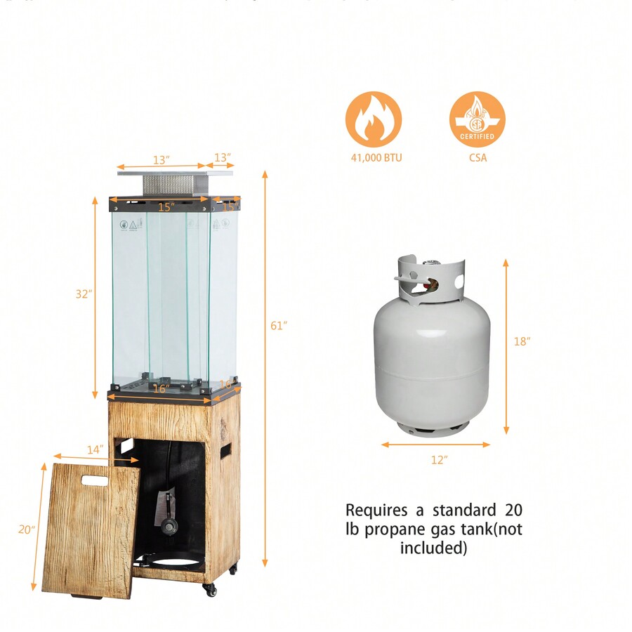 Patio Propane Heater, Outdoor 41000BTU Standing Heater With Double