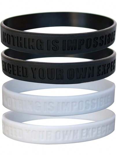Nothing Is Impossible, Exceed Your Expectations Inspirational Silicone Wristband, Suitable For Fitness, Workout, Sports, Basketball, Weightlifting, Team Sports