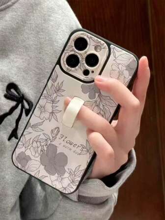 新款时尚皮革环形握把支架保护壳，采用复古花朵设计，适用于 Apple iPhone 13/14/15/16 Pro/Pro Max，创意个性化防震保护套