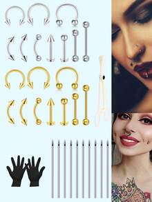 Piercing Kit For All Piercings Professional Nose Piercing Kit Septum Lip Ear Piercing Kit Belly Button With Piercing Clamps 14G 16G Piercing Needles Full Piercing Kit 22pcs - Multicolor - View 4