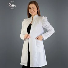 Women's Gabardine Lab Coat, Angel Juliana Model, Puffed Sleeve - 白色 - 查看 2