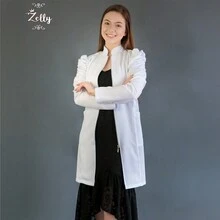 Women's Gabardine Lab Coat, Angel Juliana Model, Puffed Sleeve - 白色 - 查看 3