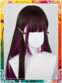 Synthetic Long Straight Wig With Bangs Natural Black Rose Red Hightlight Colorful Cosplay Silky Wig For Women Daily Party Natural Soft Synthetic Hair Heat Resistant Long Curly Silver Synthetic Wig With Fluffy Bangs White Water Wave Hair Wigs For Women Daily Use Cosplay Colored Hair Wig Christmas - Red Highlight - View 8