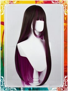 Synthetic Long Straight Wig With Bangs Natural Black Rose Red Hightlight Colorful Cosplay Silky Wig For Women Daily Party Natural Soft Synthetic Hair Heat Resistant Long Curly Silver Synthetic Wig With Fluffy Bangs White Water Wave Hair Wigs For Women Daily Use Cosplay Colored Hair Wig Christmas - Red Highlight - View 6