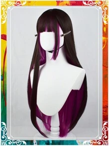 Synthetic Long Straight Wig With Bangs Natural Black Rose Red Hightlight Colorful Cosplay Silky Wig For Women Daily Party Natural Soft Synthetic Hair Heat Resistant Long Curly Silver Synthetic Wig With Fluffy Bangs White Water Wave Hair Wigs For Women Daily Use Cosplay Colored Hair Wig Christmas - Red Highlight - View 7