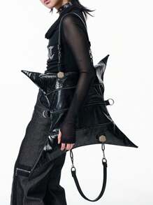 The New Dark Cool Girl Large-Capacity Shoulder Bag With Multi-Back Method And Multi-Pocket Design Four-Pointed Star Bag Is The Same Niche Retro Solid Color Special-Shaped Y2K Crossbody Bag Halloween Christmas Eve Cosplay Bag.