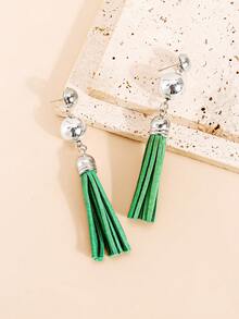 1 对绿色长流苏女式耳坠配白色 K 银帽珠宝 - 彩色 - 查看 5