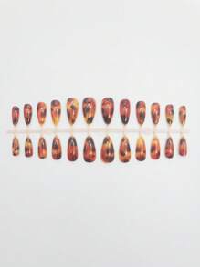 24Pcs Medium-Length Almond Shape Black & Yellow Leopard Print French Nail Tips Set, Includes 1 Sheet Gel Patches & 1Pc Nail File Press On Nails Nail Supplies Nails - Multicolor - View 3