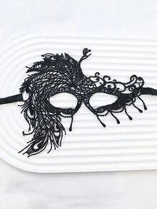 Mặt nạ mắt ren đen gợi cảm, mặt nạ mềm mại, phụ kiện lý tưởng cho tiệc tùng/hóa trang dành cho phụ nữ - Con Công lớn 1PC - Xem 9