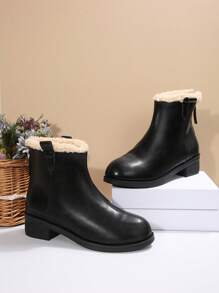 2024 秋冬新款保暖内衬踝靴，时尚女式拉链开合靴 - 黑色 - 查看 2