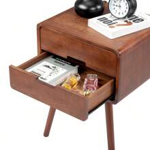 Karlhome Wood Nightstand End Side Table With Drawer & Solid Wood Legs For Living Room - dark brown - View 6
