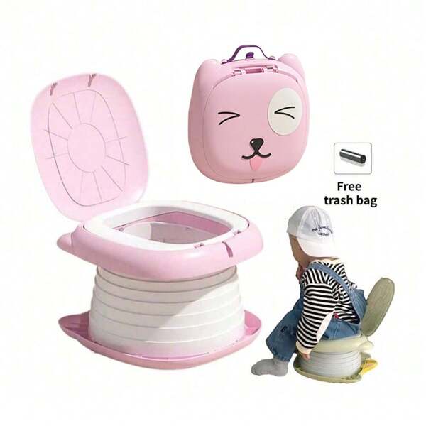 1 Stück rosa ABS Kinderfalttoilette, Baby Cartoon mobile Toilette für Outdoor Reise Camping Auto, tragbare Urinal Toilette aus verstärktem und strapazierfähigem Material, inklusive kostenlose Toiletten-Müllbeutel, geeignet für Babys unter 5 Jahren, nicht empfohlen für Babys über 7 Jahre