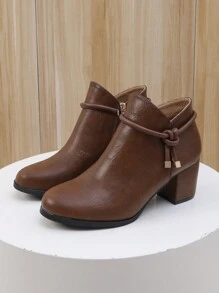 Giày bốt ngắn thời trang nữ, Giày bốt, Giày bốt ngắn gót dày màu trơn, Giày bốt ngắn đế giữa, Thu/Đông, Thêm nhung, Giày bốt cho nữ - Cà phê nâu - Xem 7