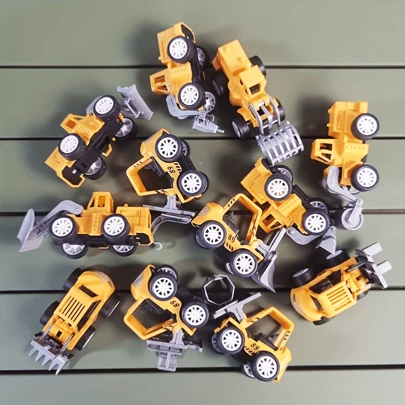 12 件迷你工程车玩具套装（适合男孩） - 耐用塑料，多色，适合小男孩的完美礼物