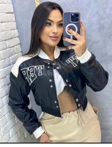 Casual Colorful Graphic Leather Jacket - Black - View 1