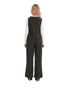 Conjunto de chaleco con bolsillos y pantalón con bolsillos tipo cargo externos - Verde militar - Ver 2