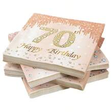 30 件玫瑰金钻石印花生日快乐餐巾，18 岁 30 岁 40 岁 50 岁 60 岁 70 岁生日餐巾，适用于生日派对餐桌装饰用品，她的派对用品偏好创意，为派对增添气氛 - 彩色 - 查看 12