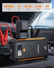 ACMOUNT power bank per avviamento di emergenza, avviatore per auto da 3000 A per veicoli a 12 V, power bank per avviamento con display LCD, torcia a LED, USB, bussola (fino a 10,0 litri di benzina, motori da 8,0 litri) avviatore di emergenza per auto