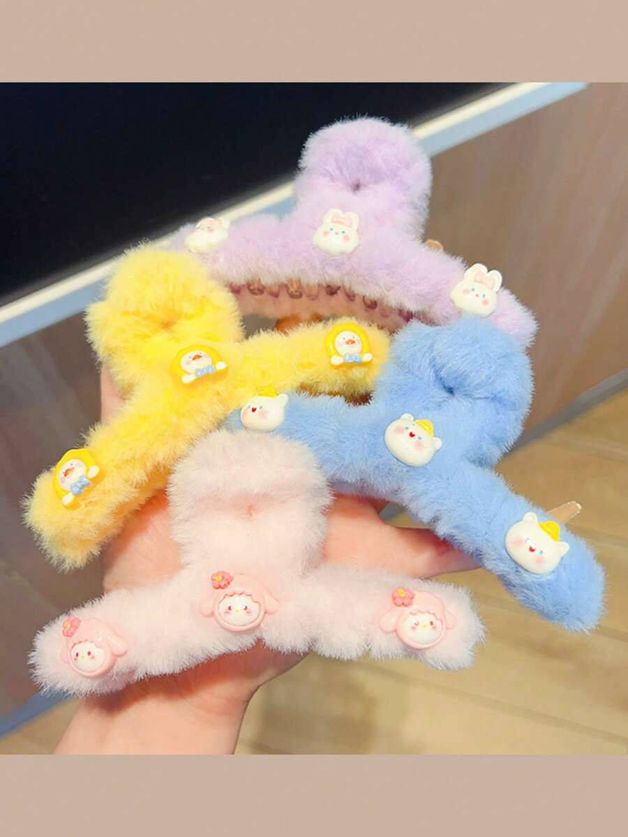 1 件纯色卡通爪形发夹，休闲可爱发饰，适合女孩日常使用 - 彩色 - 查看 1