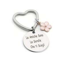 1 件女士时尚不锈钢钥匙扣，带心形戒指和樱花吊饰，刻有意大利语短语“Le Amiche Sono Le Sorelle Che Ti Scegli” - 优雅友谊钥匙扣情人节情人节礼物纪念品汽车配件包吊饰学校可爱哥特 Y2k 包挂绳带身份证夹汽车配件包吊饰 - 銀色 - 查看 2