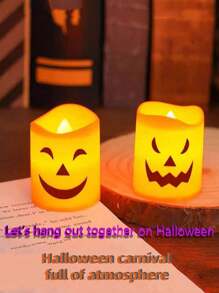 24pcs/12pcs/6pcs/3pcs/1pc LED Electronic Candle Lights, Electronic Candle Holder Funny Pumpkin Lights, Party Atmosphere Props Decoration, Suitable For Halloween, Christmas Eve And Other Horror Themed Skeleton Head Ghost Festival Pumpkin Light Parties