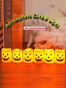 24pcs/12pcs/6pcs/3pcs/1pc LED Electronic Candle Lights, Electronic Candle Holder Funny Pumpkin Lights, Party Atmosphere Props Decoration, Suitable For Halloween, Christmas Eve And Other Horror Themed Skeleton Head Ghost Festival Pumpkin Light Parties