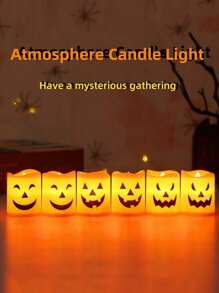 24pcs/12pcs/6pcs/3pcs/1pc LED Electronic Candle Lights, Electronic Candle Holder Funny Pumpkin Lights, Party Atmosphere Props Decoration, Suitable For Halloween, Christmas Eve And Other Horror Themed Skeleton Head Ghost Festival Pumpkin Light Parties