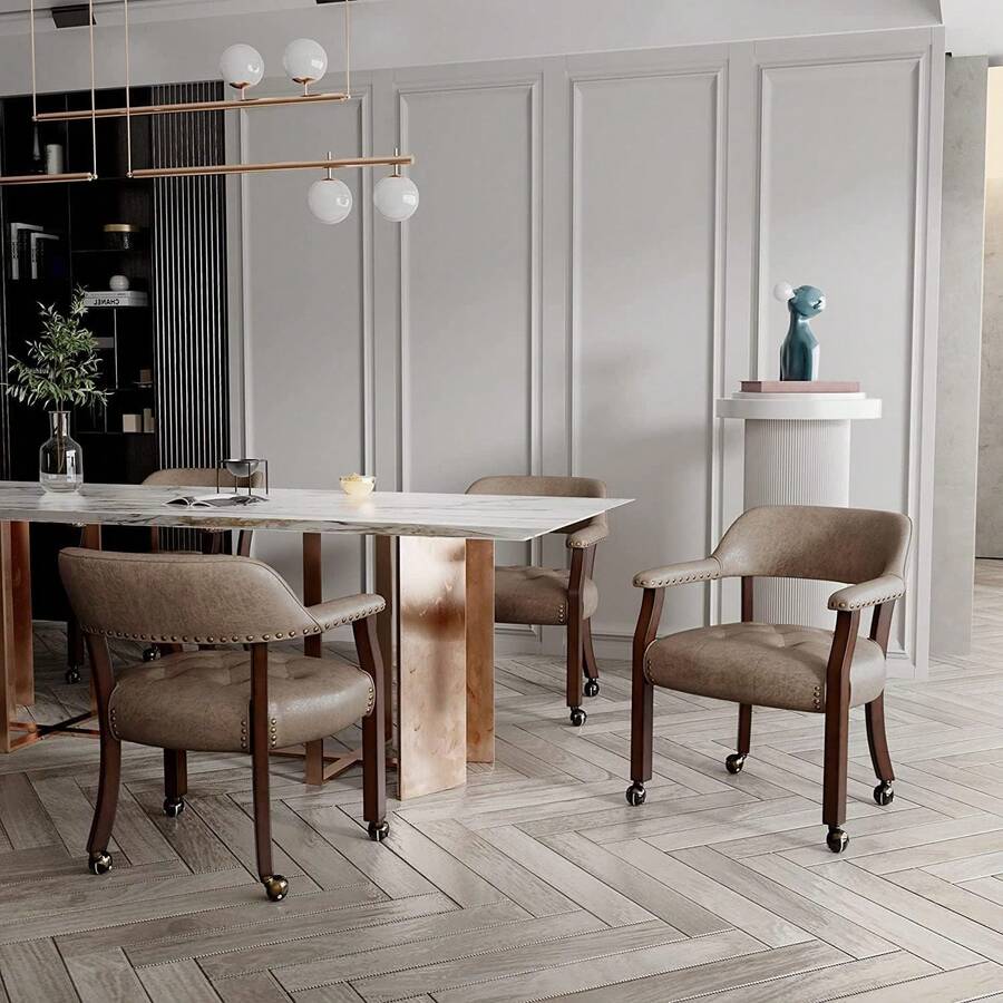 Dining Chair With Casters Set Of 4, Accent Kitchen Table Chairs With