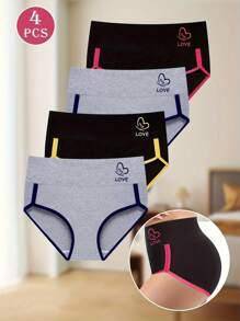 MEIYATING Paquete de 4 piezas de ropa interior de mujer de cintura media/alta con diseño de triángulo de colores contrastantes, de ajuste cómodo