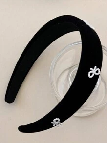 1pc Elegant Velvet Headband With Pearl Bow Decor, Suitable For Washing Face, Makeup, Daily, Evening Party And Holiday Celebration In Autumn & Winter