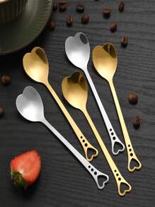1/5/10 Stücke Gold/Silber Edelstahl Herzförmige Löffel, Herzgriff Kaffee Dessert Kuchen Rührlöffel, Hochzeitsgeschenk Löffel, Cut Out