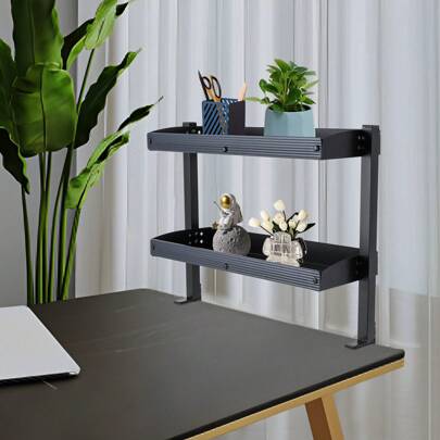  CNCEST 2 Tiers Clamp-On Desk Shelf, Desktop Or Under-Desk Shelving Unit Raised Accessory Storage Shelves With Adjustable Metal Storage Tray For Desktop Accessories, Load-Bearing(Each Tier): About 10kg/22lbs (2 Colors)