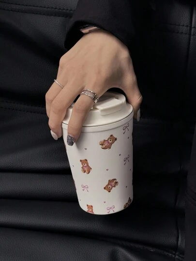 1 件 350 毫升（11.8 盎司）不锈钢保温杯，带熊和蝴蝶结设计，便携式杯子，适用于办公室、家庭、户外、车辆，可作为节日、生日、情人节、圣诞节、母亲节的返校礼物
