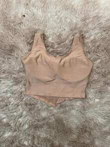 Women's Cropped Top With Padding, High Elasticity Suplex Fabric, Fashion - 米色 - 查看 2
