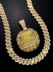 15毫米高品质水钻镶嵌“最后的晚餐”圆形吊坠项链，嘻哈风格珠宝，男女皆宜 - 最後的晚餐吊墜項鍊套裝 - 查看 7